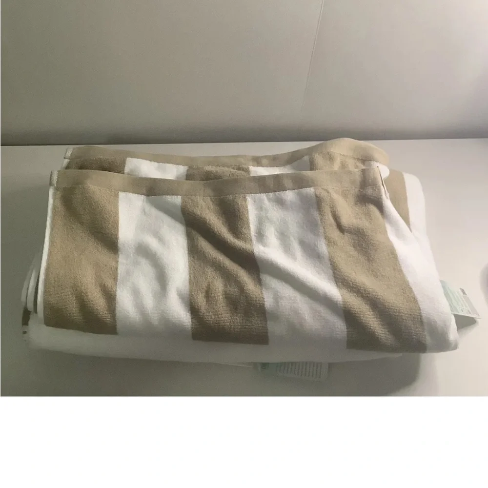 Kassatex Cabana Stripe Beach Towels-Sand 40X70 NWT